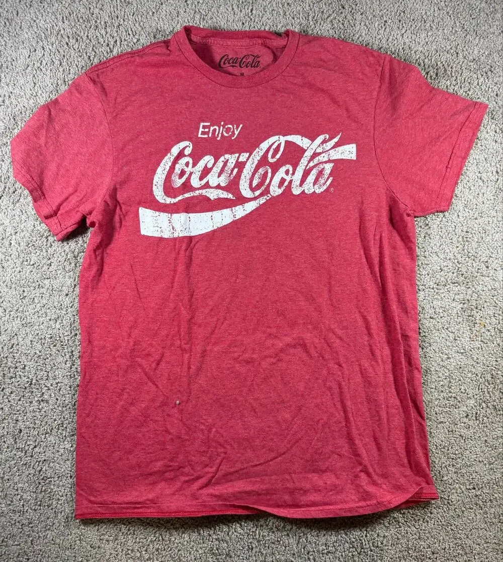 Coca-Cola Enjoy Coke Graphic T-Shirt Red Heather Distressed Logo Men’s Medium